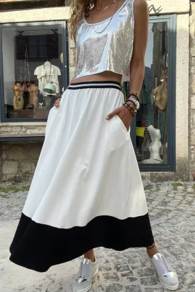 GNS Woman White Waist Striped Elastic Color Block Loose Long Skirt BST700-3535 - Wollongong