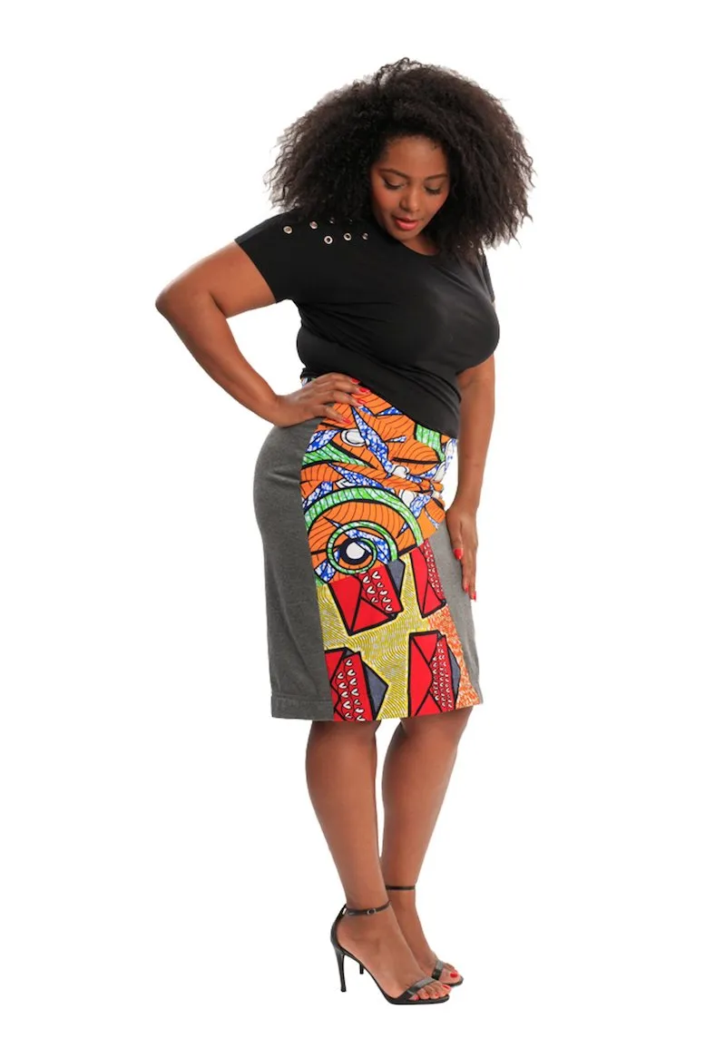 Happy Blues African Print Pencil Skirt