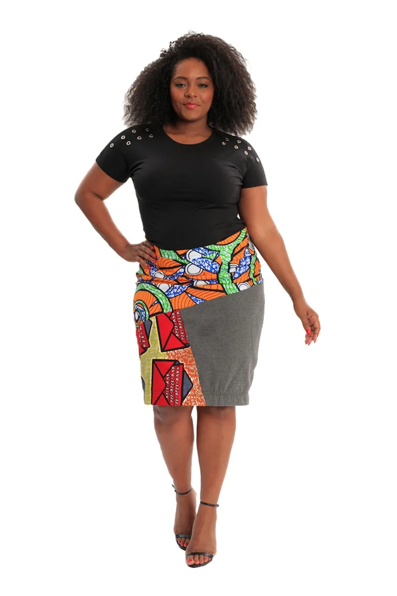 Happy Blues African Print Pencil Skirt