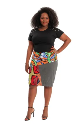 Happy Blues African Print Pencil Skirt