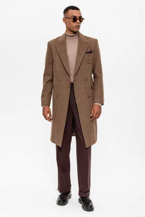 Herringbone Patterned Double Breasted Men's Coat - Wessi
