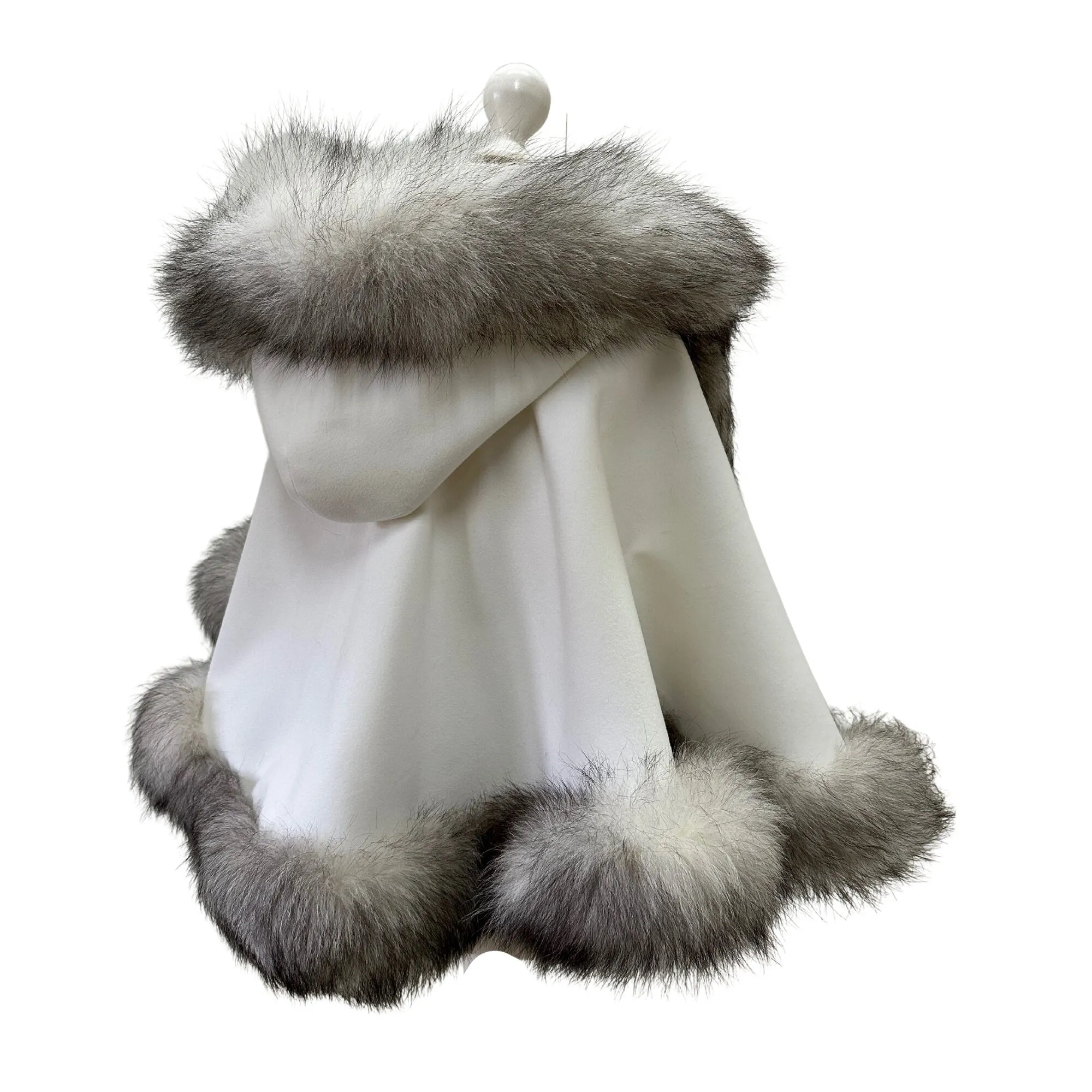 Ivory Women Winter Coat Cape Trim Fox Fur, Winter Women's Poncho Jacket lined, Warm Women's coat with a hood