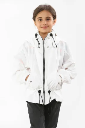 Kids White High Neck Hooded Festival Jacket - Parker