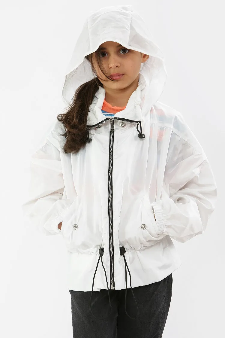 Kids White High Neck Hooded Festival Jacket - Parker