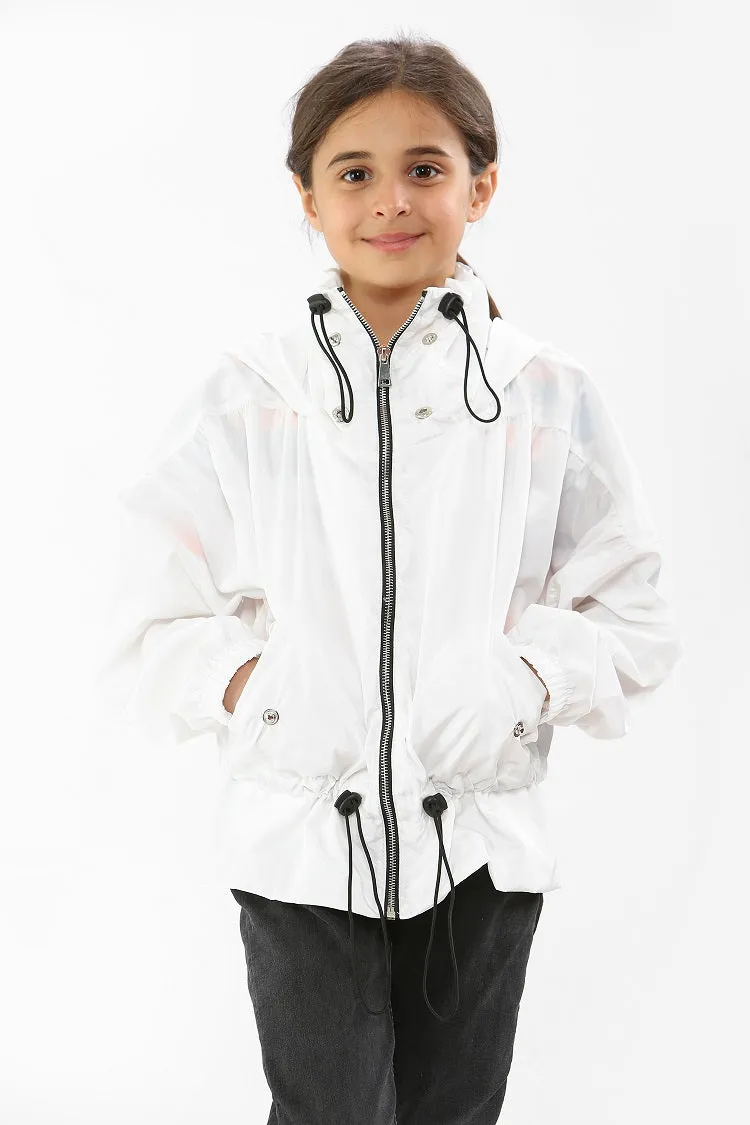 Kids White High Neck Hooded Festival Jacket - Parker