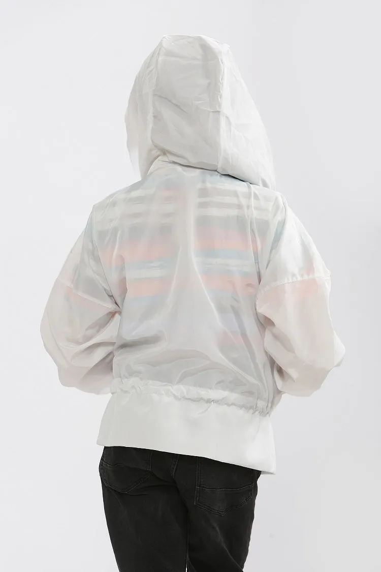 Kids White High Neck Hooded Festival Jacket - Parker