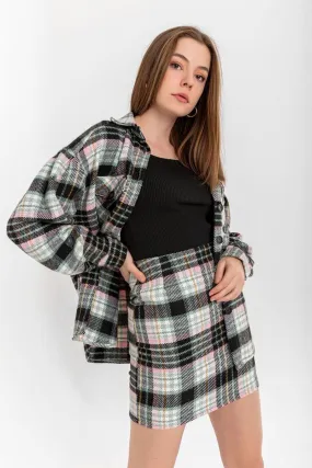 KKT Lumberjack Fabric Tight Fit Striped Mini Skirt - Mint - Jackson