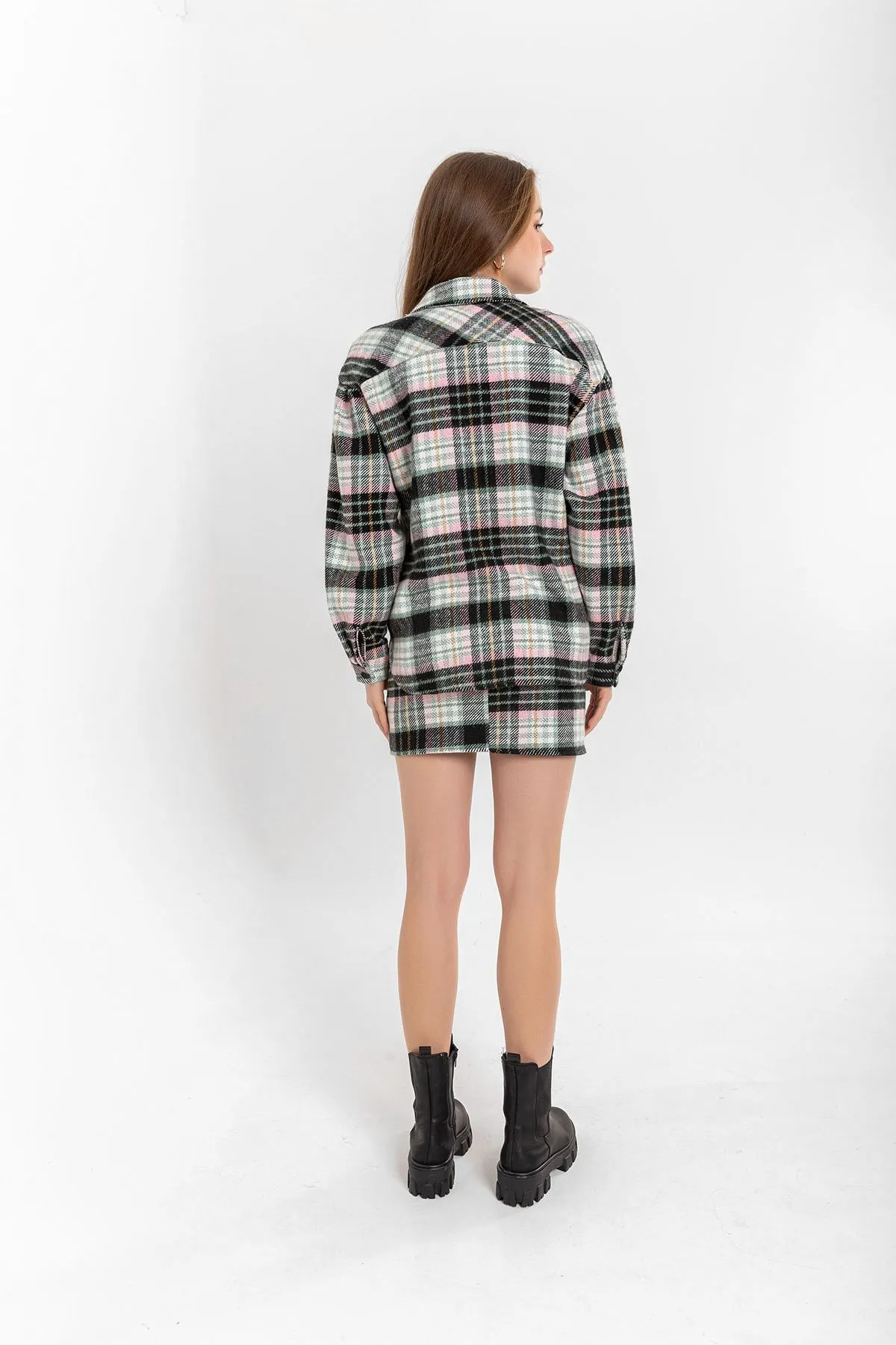 KKT Lumberjack Fabric Tight Fit Striped Mini Skirt - Mint - Jackson