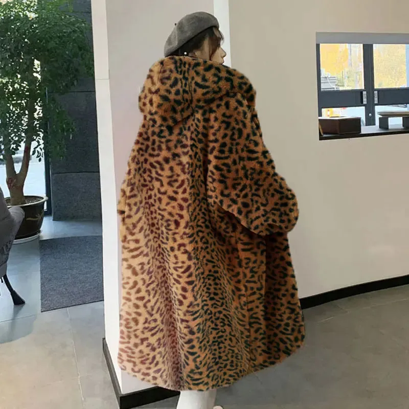 LIUJ QM Hooded Oversized Jacket Winter Fur Coat Women Parka Long Warm Faux Fur Jacket Coats Loose Winter Coat Women -20 Degrees