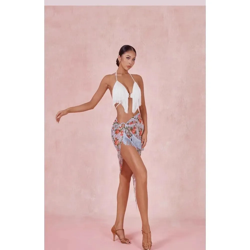 Long Dance Skirts with Fringed Skirt and High Slit for Women