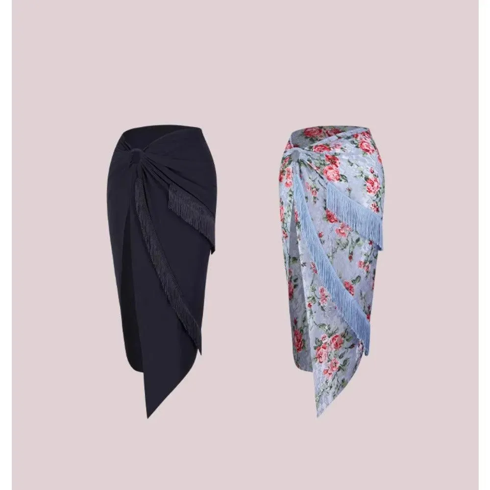 Long Dance Skirts with Fringed Skirt and High Slit for Women
