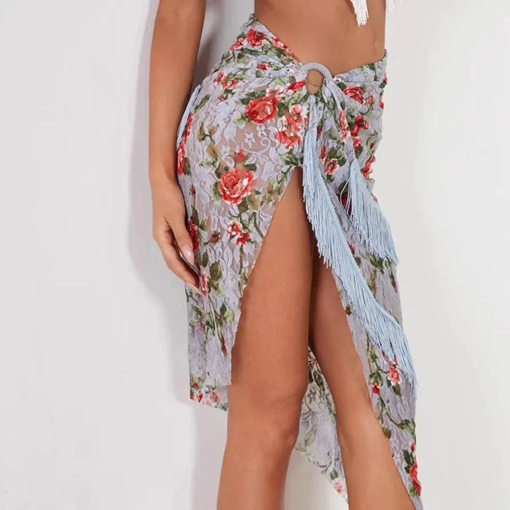 Long Dance Skirts with Fringed Skirt and High Slit for Women