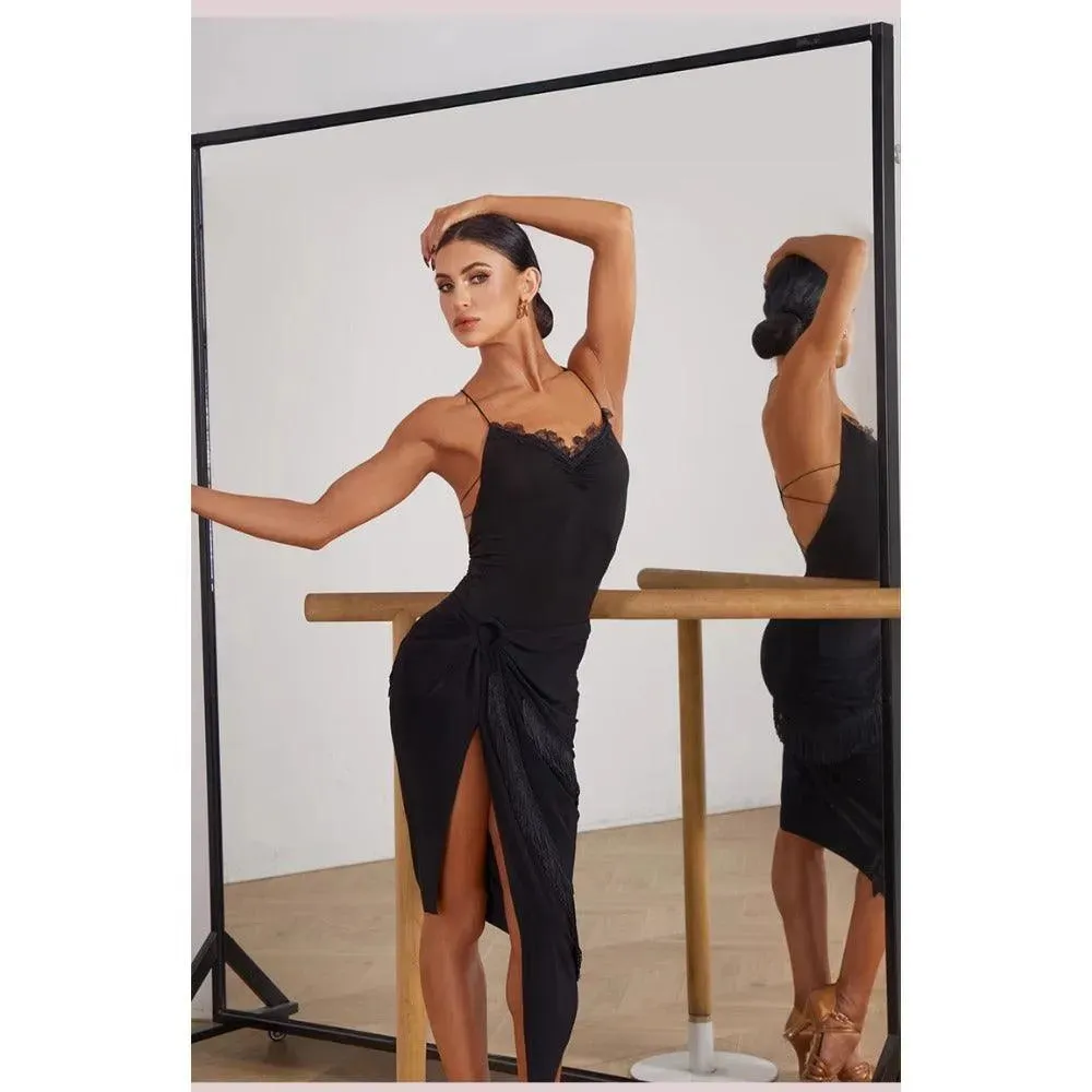 Long Dance Skirts with Fringed Skirt and High Slit for Women