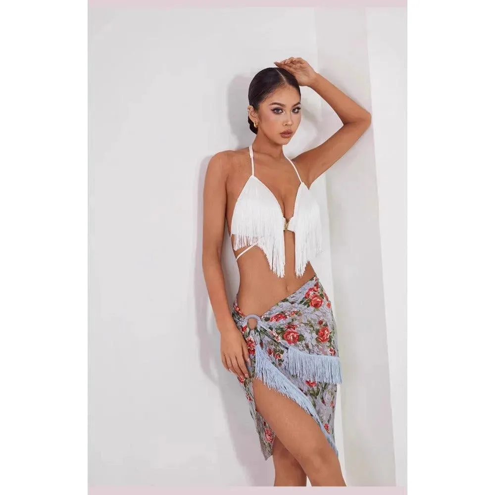 Long Dance Skirts with Fringed Skirt and High Slit for Women