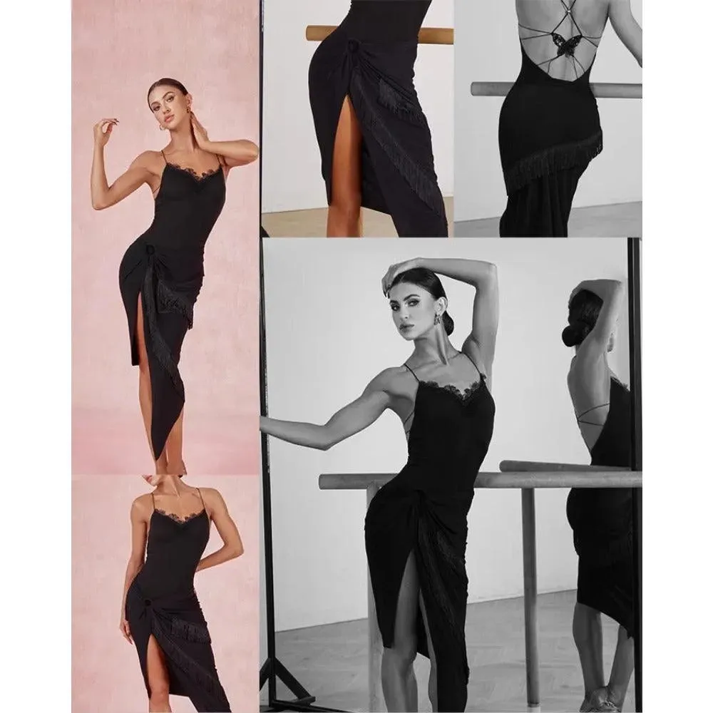 Long Dance Skirts with Fringed Skirt and High Slit for Women