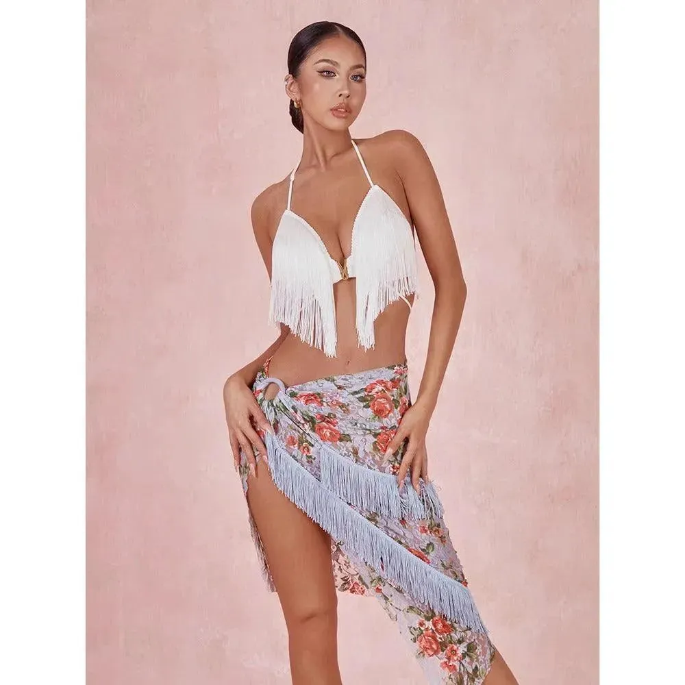 Long Dance Skirts with Fringed Skirt and High Slit for Women
