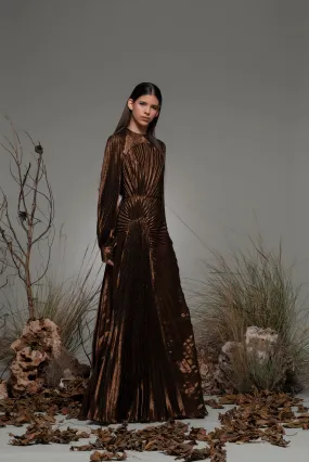 Long-Sleeved Pleated A-line Dress
