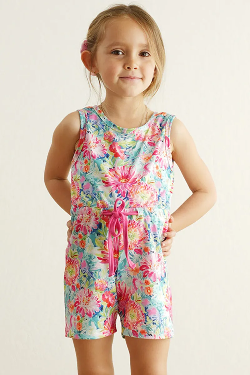 Magenta vibrant floral print girl jumpsuit