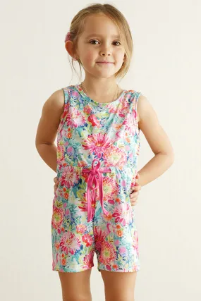 Magenta vibrant floral print girl jumpsuit