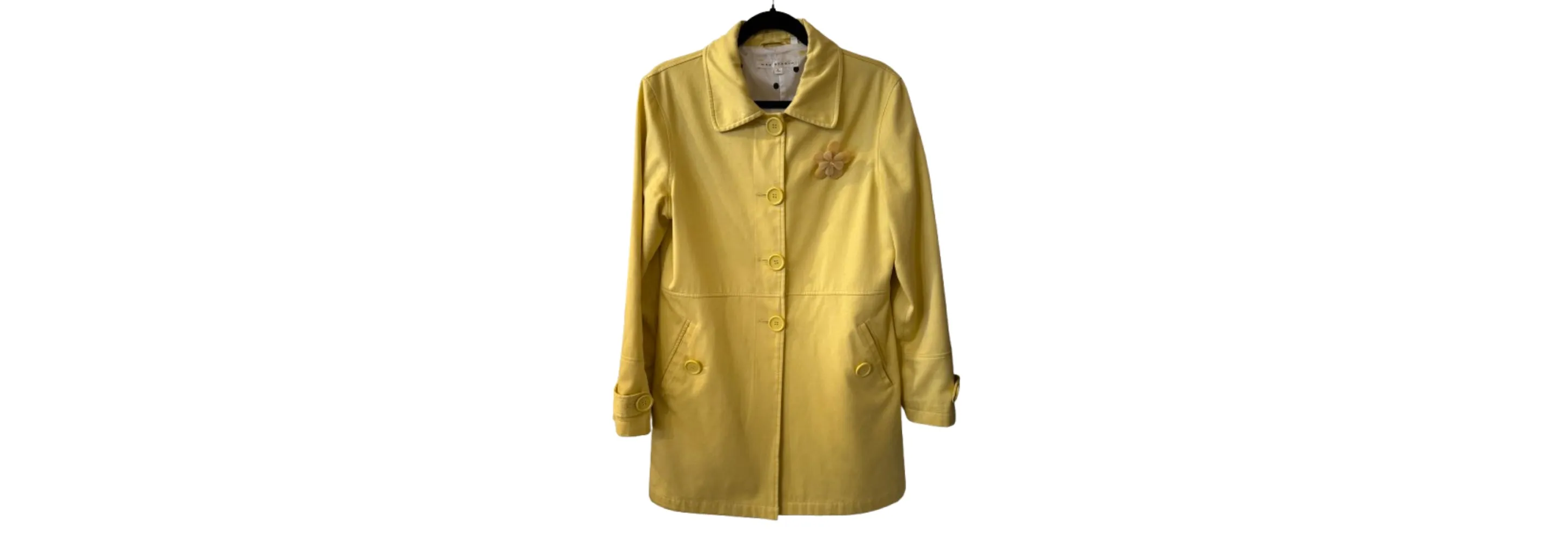 Max Studio Yellow Trench Coat with Flower Pin- LG | Preowned