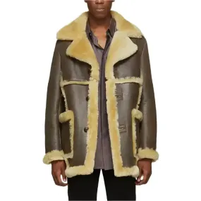 Men's Brown Sheepskin Shearling Leather Jacket – Warm & Stylish Coat
