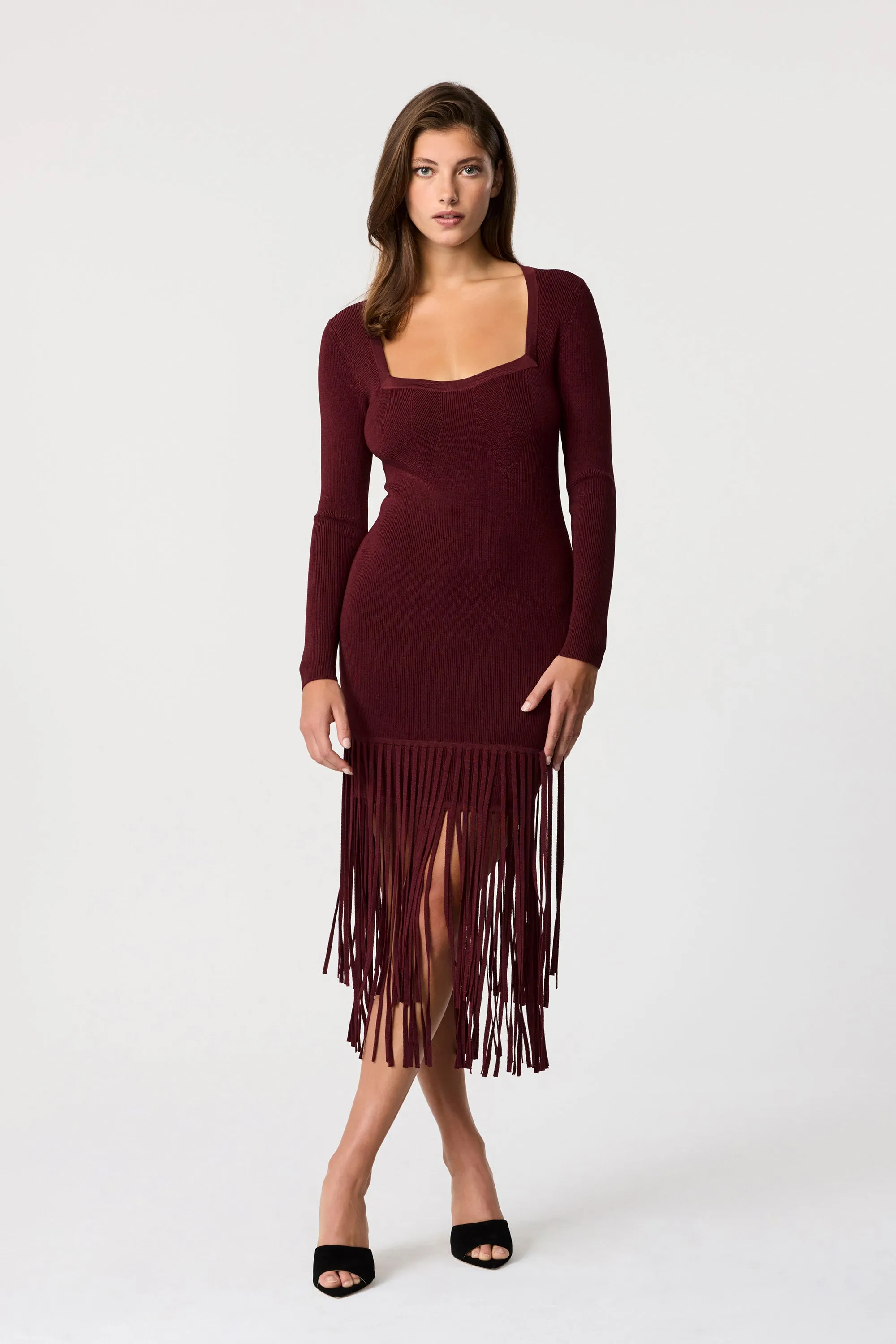 Mila Fringe Knit Midi Dress