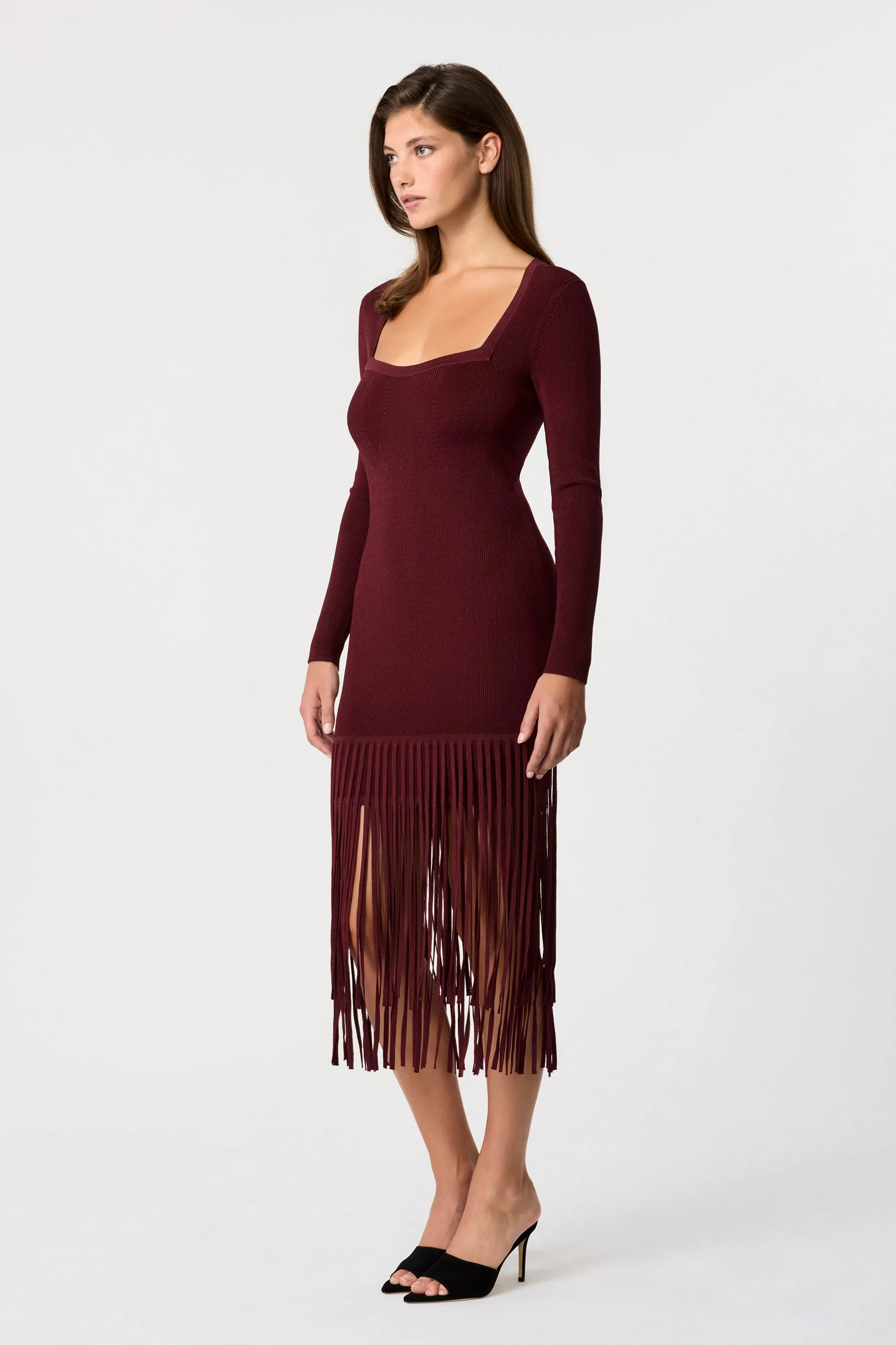 Mila Fringe Knit Midi Dress