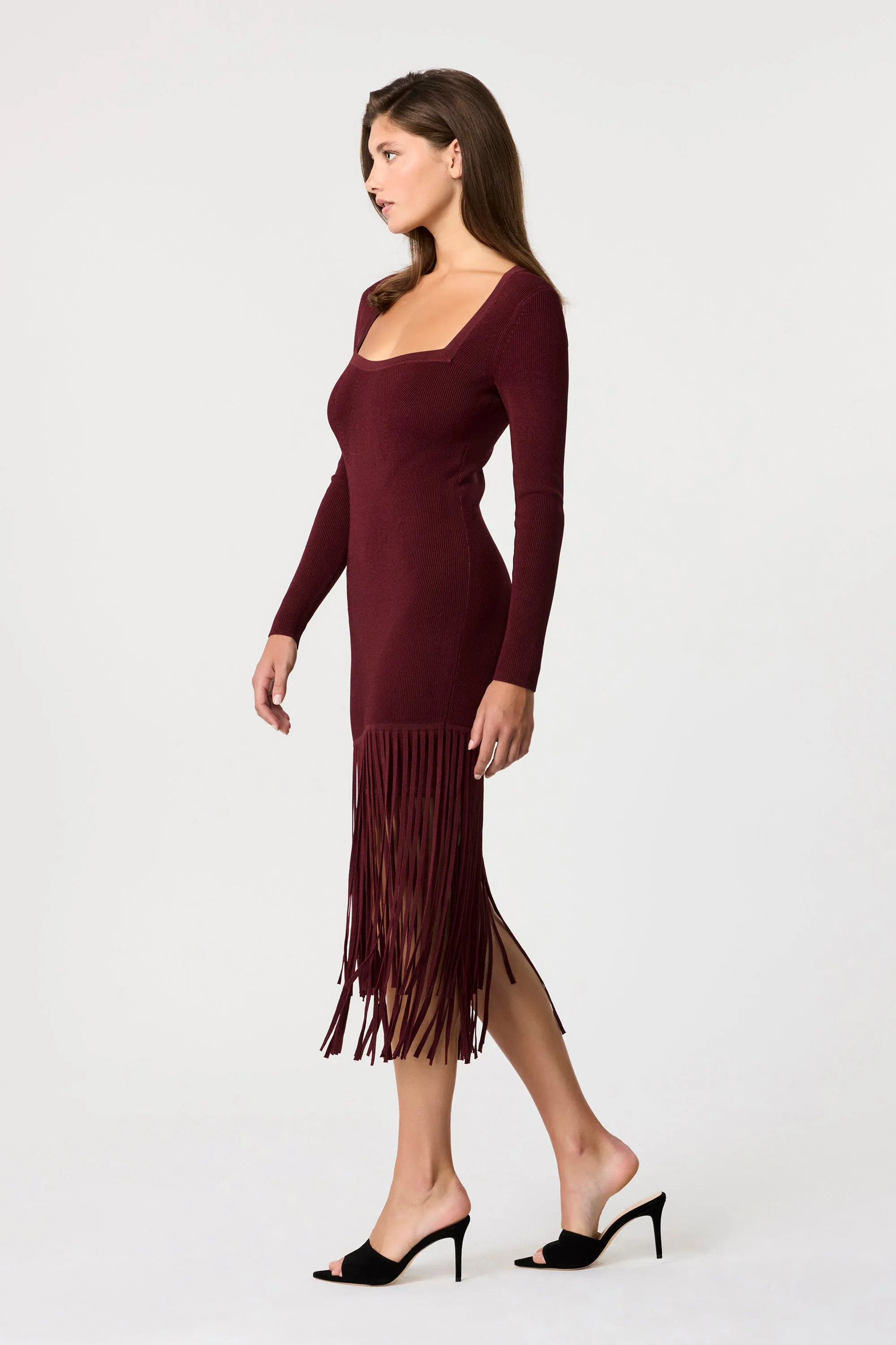 Mila Fringe Knit Midi Dress