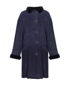 Navy Long Leather Coat