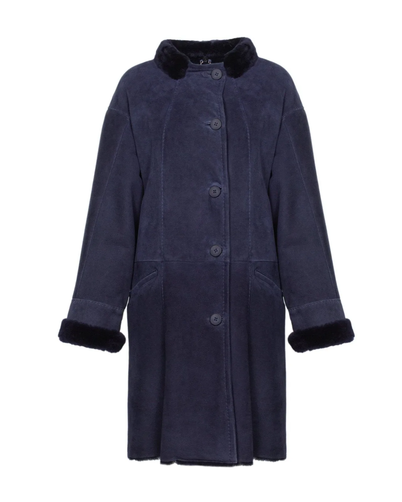 Navy Long Leather Coat