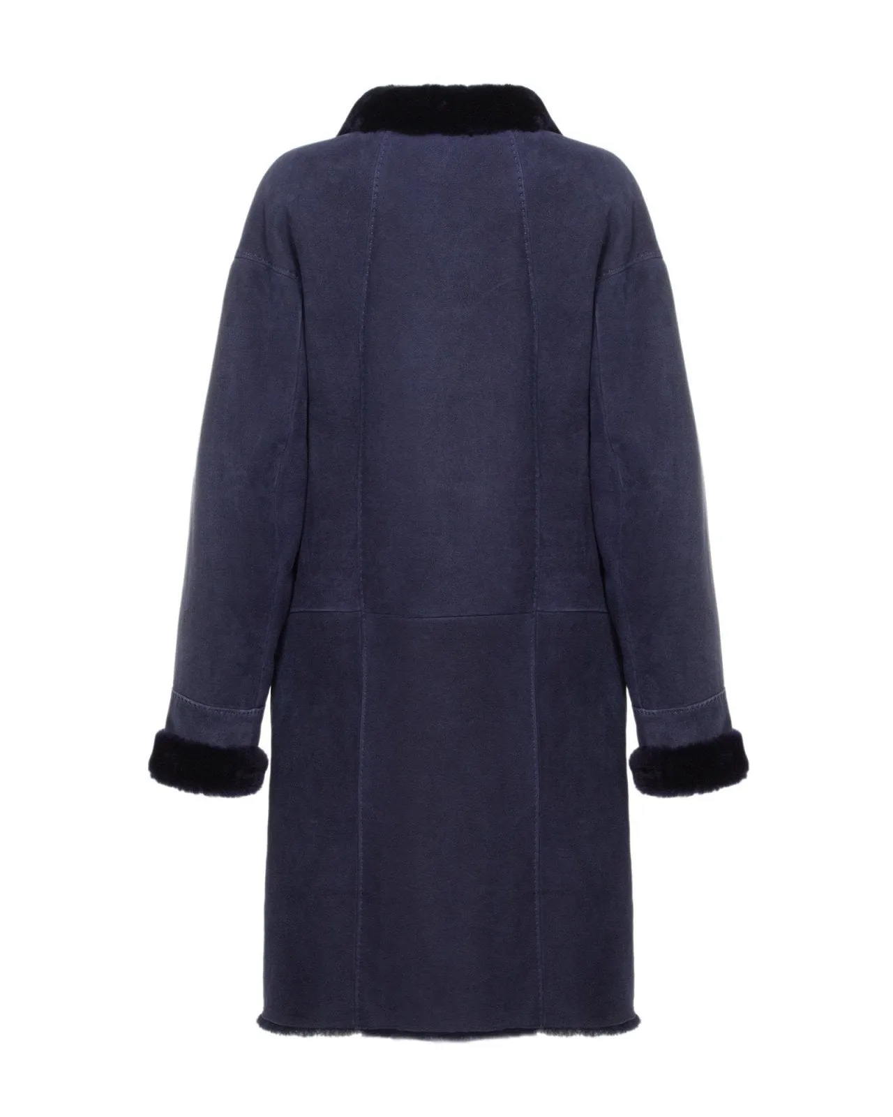 Navy Long Leather Coat