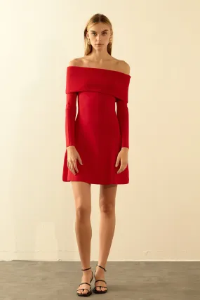 Off Shoulder Mini Flare Knit Dress