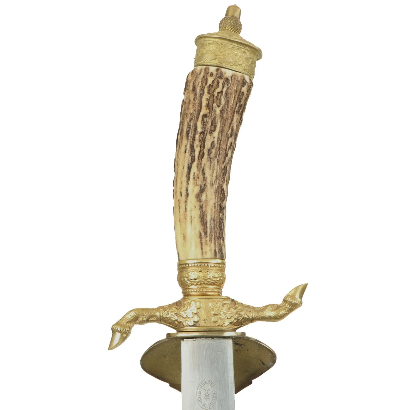 Original German Pre-WWII Hirschfänger Stag Handle Forestry Dress Cutlass by Carl Julius Krebs with Scabbard