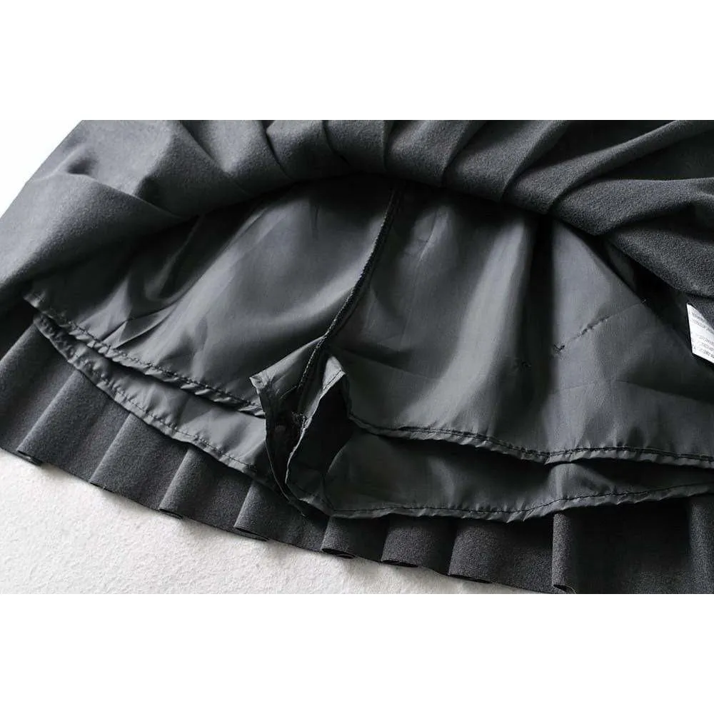 Pleated Leather Mini Skirt with Belt