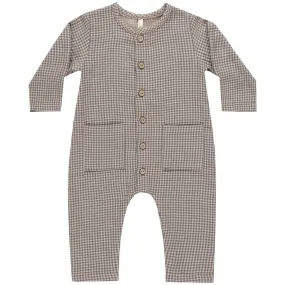 Pocketed Woven Jumpsuit in Indigo Gingham by Quincy Mae