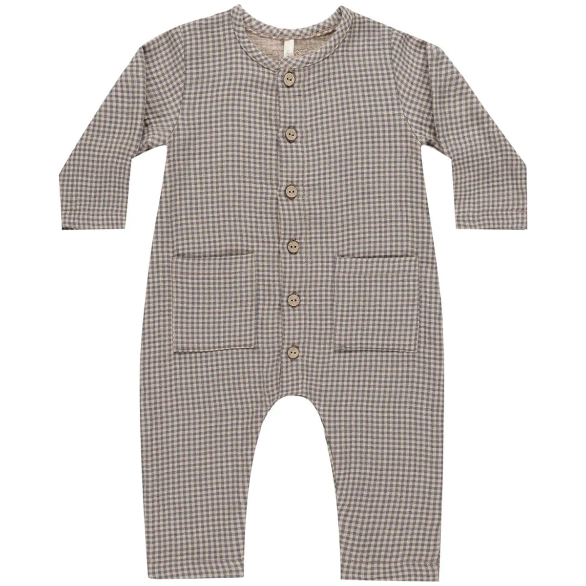 Pocketed Woven Jumpsuit in Indigo Gingham by Quincy Mae