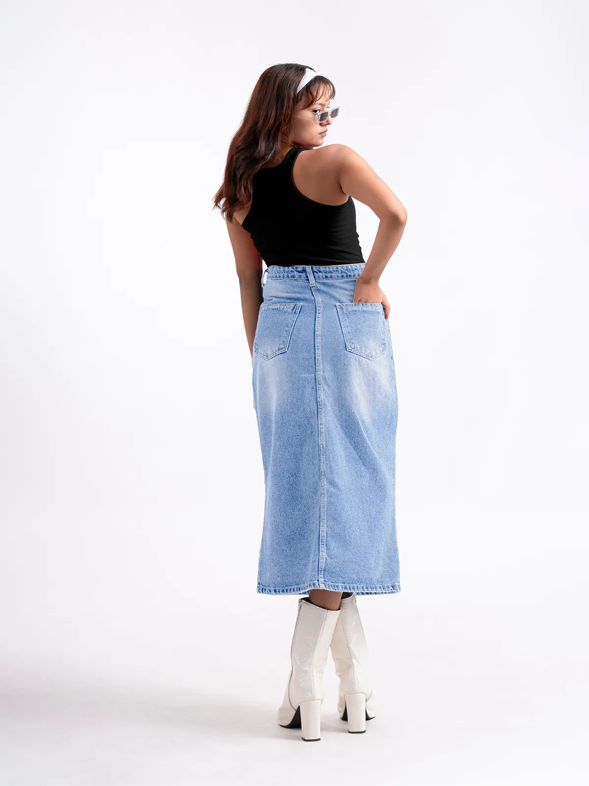 Premium Light Blue Whisker Midi Skirt