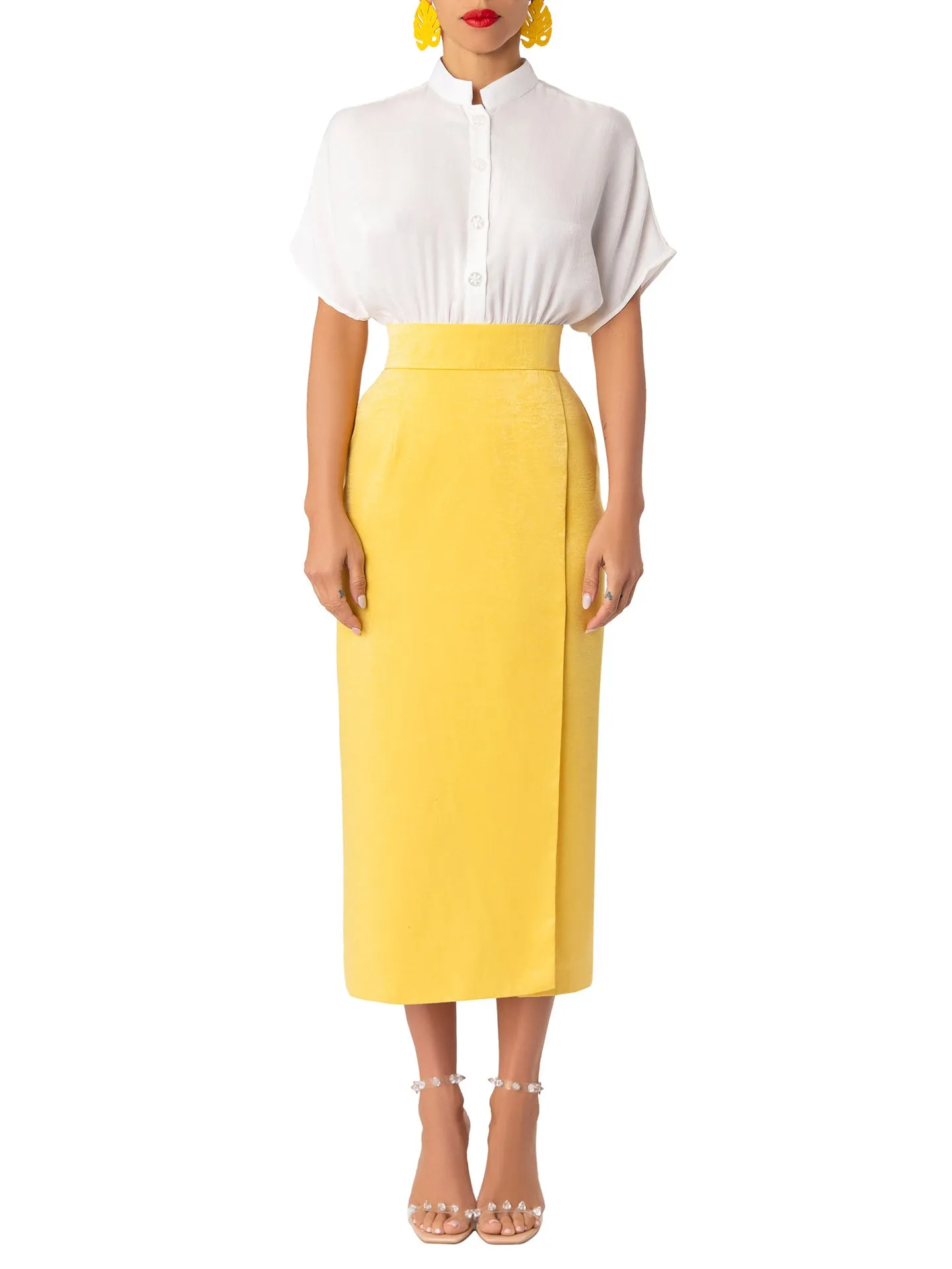 "Yara” Yellow/Ivory Pencil Dress