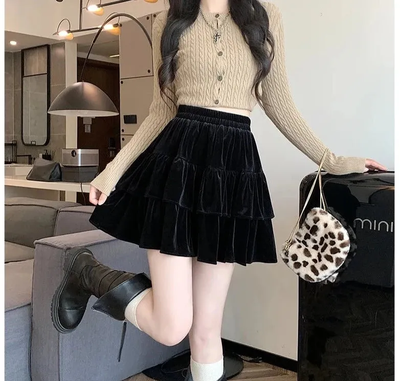 Raine Black Velvet Goth Mini Skirt with Built-in Shorts
