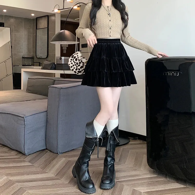 Raine Black Velvet Goth Mini Skirt with Built-in Shorts