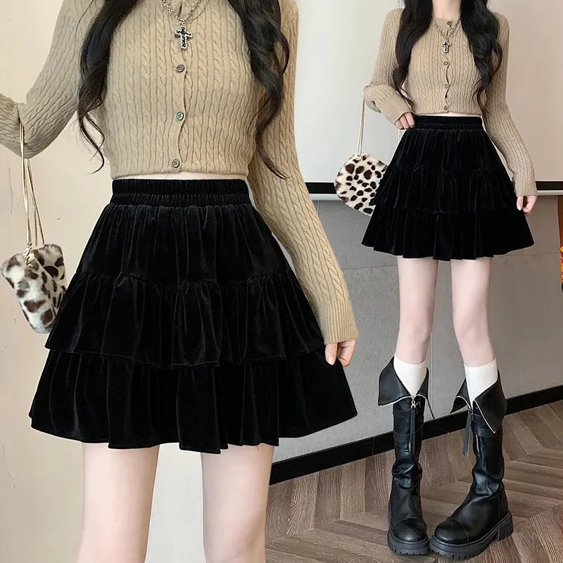 Raine Black Velvet Goth Mini Skirt with Built-in Shorts