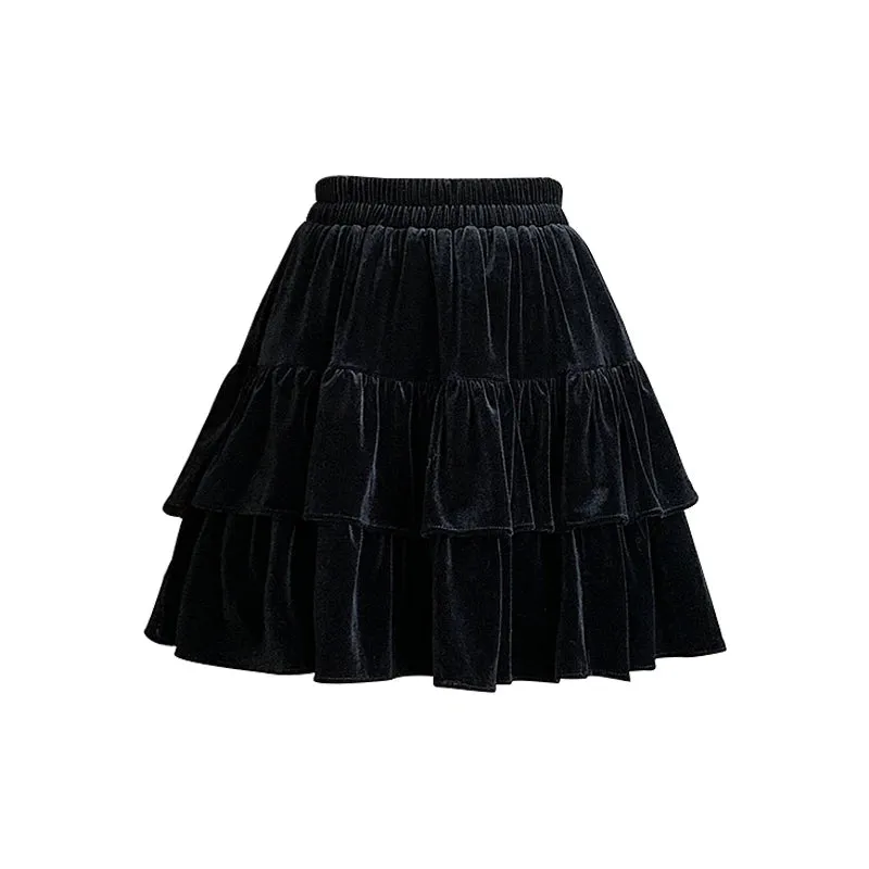 Raine Black Velvet Goth Mini Skirt with Built-in Shorts