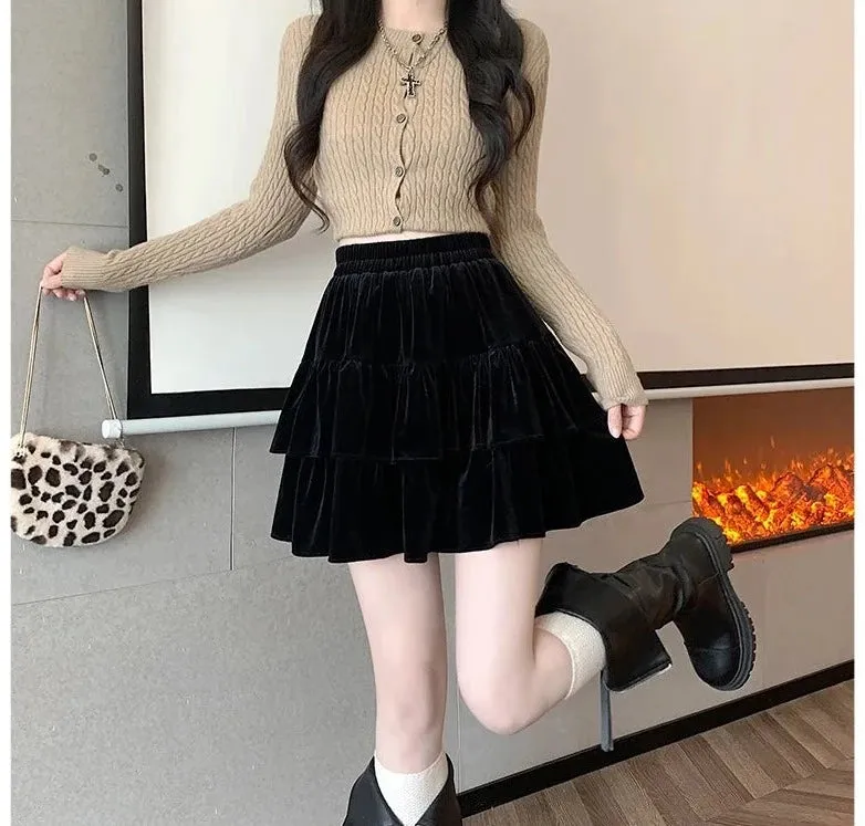 Raine Black Velvet Goth Mini Skirt with Built-in Shorts