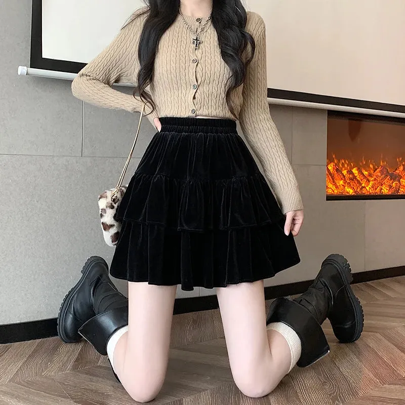 Raine Black Velvet Goth Mini Skirt with Built-in Shorts