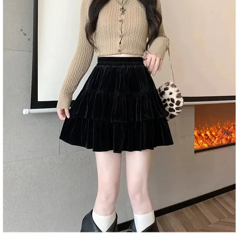 Raine Black Velvet Goth Mini Skirt with Built-in Shorts