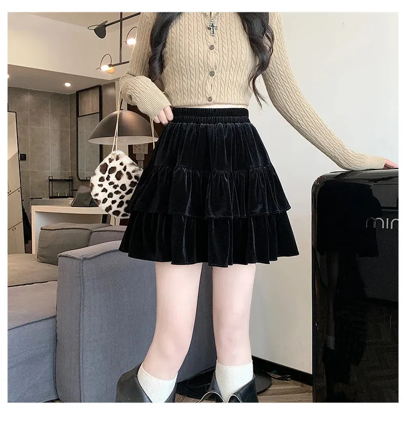 Raine Black Velvet Goth Mini Skirt with Built-in Shorts