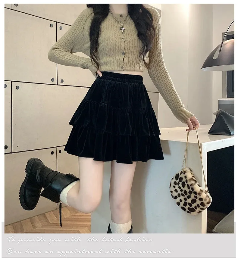 Raine Black Velvet Goth Mini Skirt with Built-in Shorts