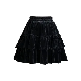 Raine Black Velvet Goth Mini Skirt with Built-in Shorts
