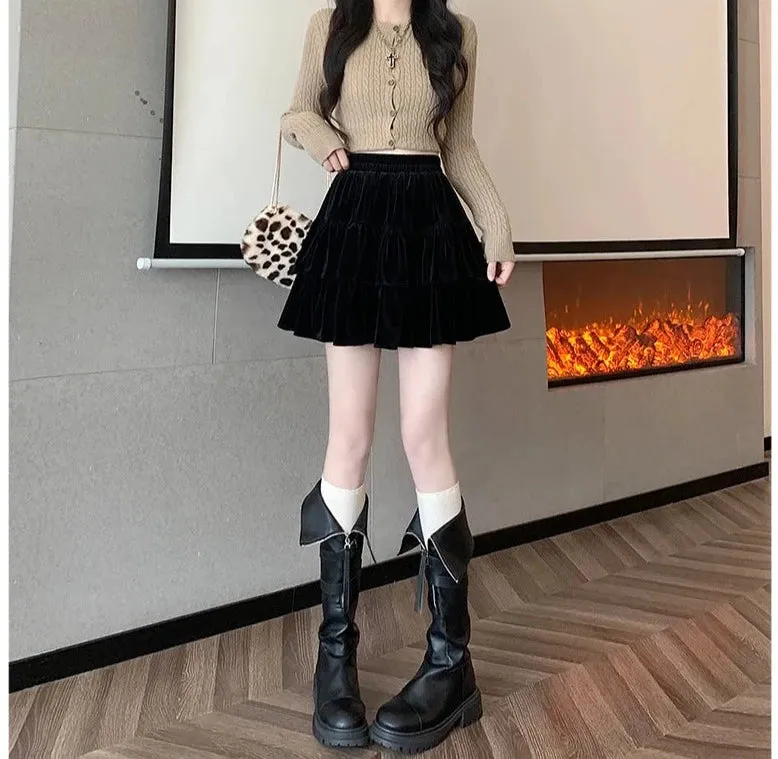 Raine Black Velvet Goth Mini Skirt with Built-in Shorts