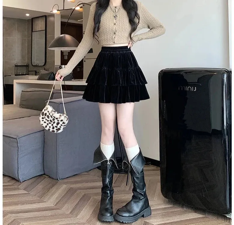 Raine Black Velvet Goth Mini Skirt with Built-in Shorts